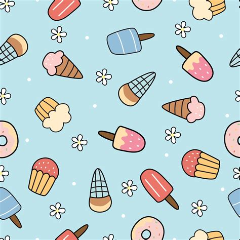 Ice Cream Background Seamless Vector Pattern Hand Drew The Design In