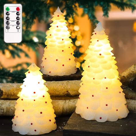 Meltone Christmas Tree Led Candles Handmade Carved Real Wax Holiday Flameless