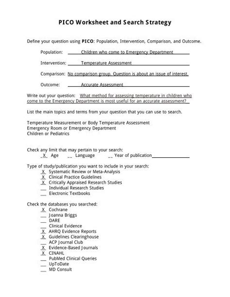 Pico Worksheet And Search Strategy Library