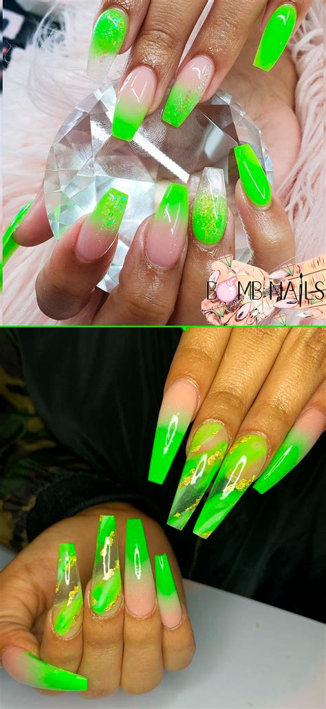 Acrylic Nail Designs Ombre Green Coffin Tips Color Short Acrylic Nails