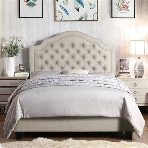 LATENO 100% Linen Upholstered Bed Frame with Adjustable Headboard ...