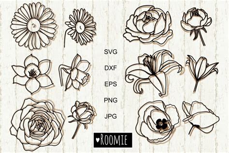 Flower Bundle Svg Rose Tulip Peony Poppy Lily Daisy Daffodil