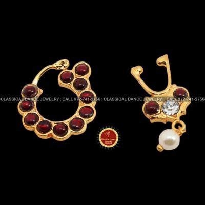 Red Kemp Temple Indian Jewelry Nose Ring Nath Nathni Nathu Bullakku