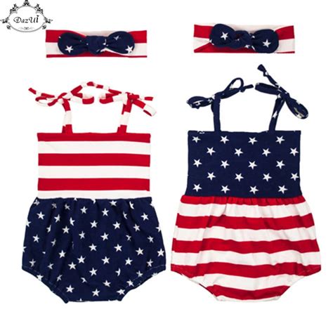 Patriotic Baby Clothes Striped Ameican Flag Baby Girls Bodysuit