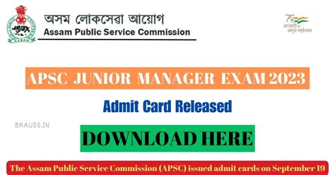 Apsc Junior Manager Exam Admit Card Is Out Apsc Nic In Direct Link