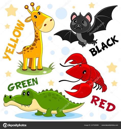 Set Different Colors Animals Children Education Colors Black Bat Yellow Stock Vector Image by ...