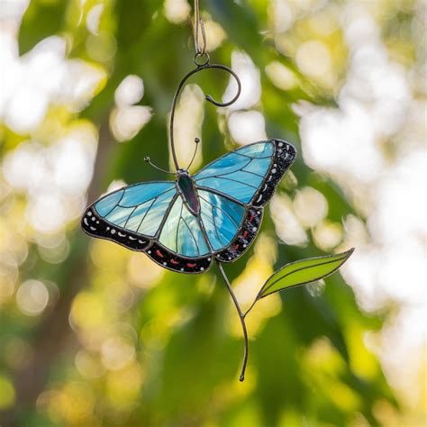 Morpho Butterfly Stained Glass Window Hangings Butterfly Etsy