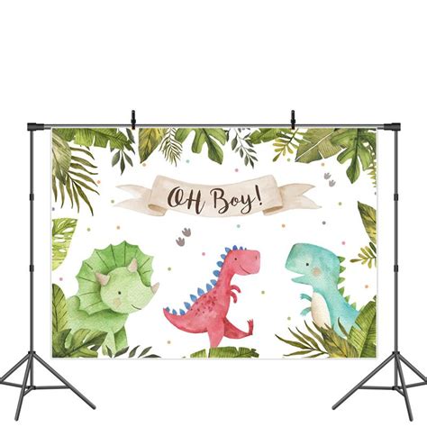 Oh Baby Three Cute Dinosaurs Backdrop For Baby Shower Lofaris Baby