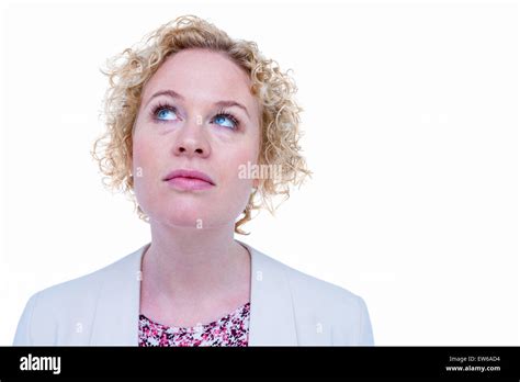Thoughtful Blonde Woman Looking Up Stock Photo Alamy