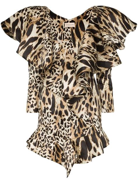 Alexandre Vauthier Animal Print Ruffled Mini Dress Lynx Multicolor