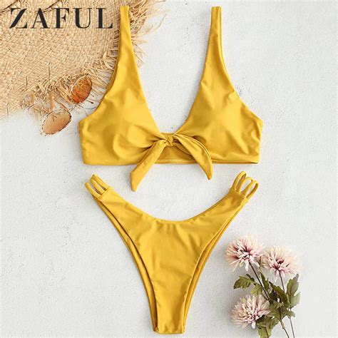 ZAFUL Sexy Tie Knot Front Bikinis Women Push Up Swimsuit Bikini Set