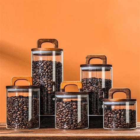 Sealed Glass Storage Jar With Wooden Lids Airtight Canister Kitchen Food Storage Bottles Tea