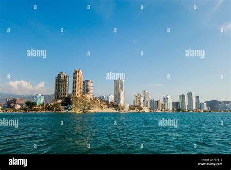 Beautifulsea and city view of Rodadero beach Santa Marta, Colombia ...