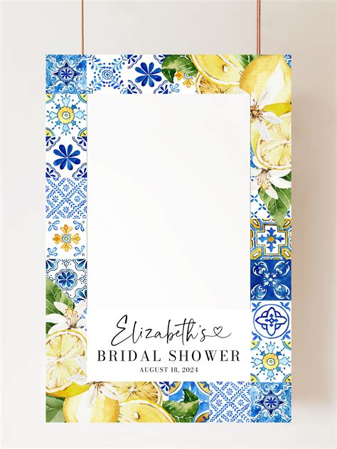 Blue Tiles Lemon Bridal Shower Photo Booth Frame Editable Italian