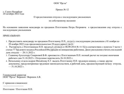 Как оформить отпуск с последующим увольнением в 2025 году. Образец ...