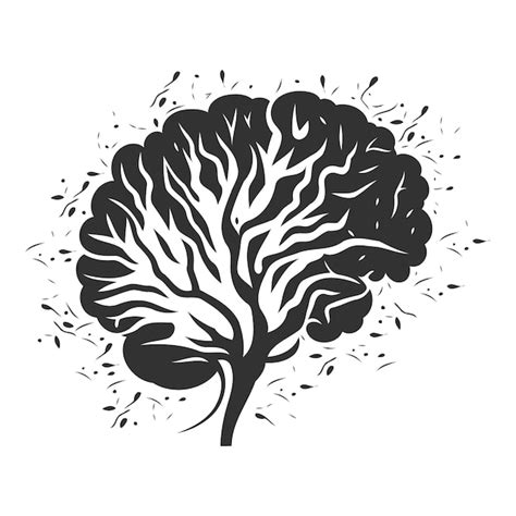 Un árbol con el cerebro en la ilustración de silueta en blanco y negro