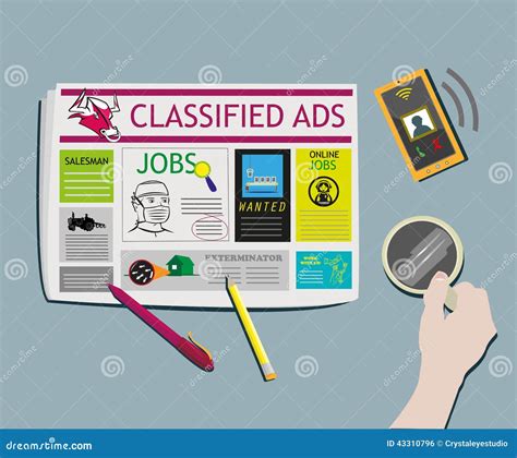 Classified Ads Newspaper Concept Top View Vector Stock Vector - Image ...