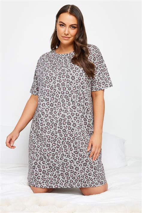 Yours Plus Size Grey Leopard Print Sleep Tee Nightdress Yours Clothing