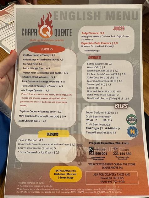 Menu Em Chapa Quente Brazilian Traditional Burger Restaurante Porto