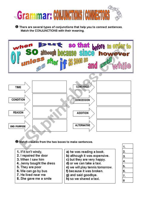 Conjunctions Connectors Esl Worksheet By Atlantis