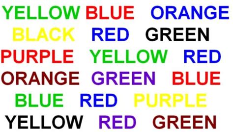 Read The Color Not The Word Stroop Effect Words Brain Teasers