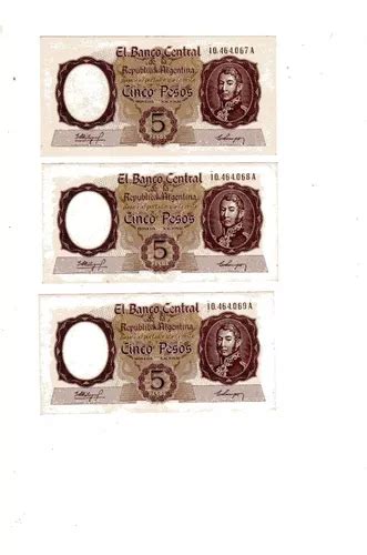 3 Billetes 5 Pesos Moneda Nacional Numeración Correlativa en venta en