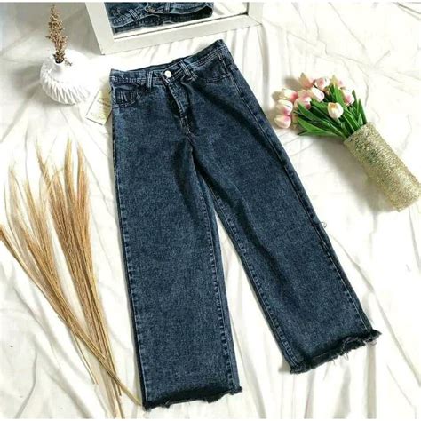 Jual Haigwas Kulot Jeans Rawis Polos Premium Wanita Shopee Indonesia