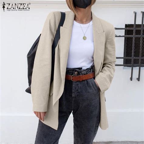 Zanzea Women Casual Cardigan Outwear Spring Summer Thin Blazer Jackets Uygun Fiyatlı Satın Alın