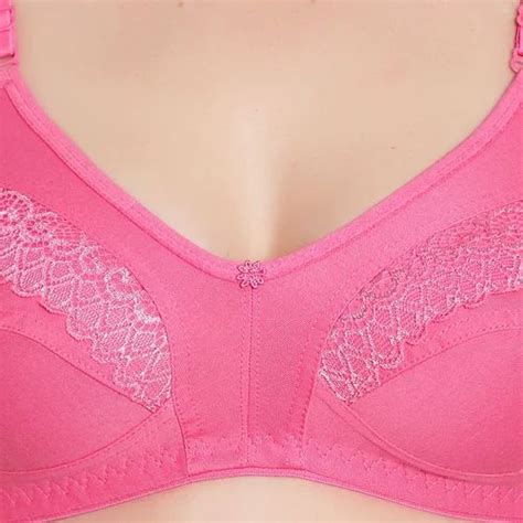 Push Up Lycra Cotton Women Full Coverage Non Padded Lace Pink Bra