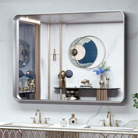 TETOTE 48 in. W x 36 in. H Rectangular Aluminum Framed Wall Mount Bathroom Vanity Mirror in ...