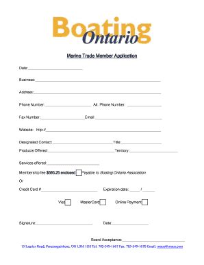 Fillable Online Boatingontario Marine Trade Member Application Form