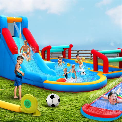 Jump 4 Fun Kids Inflatable Jumping Castle Outdoor Water Park Pool Slide ...