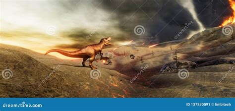 Dinosaur Extinction - Erupting Volcano Artwork Stock Image ...