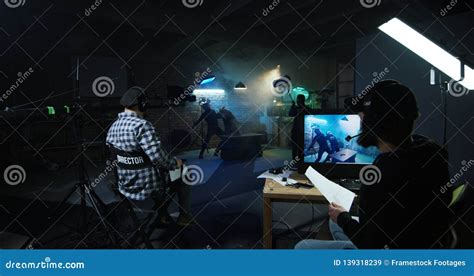 Actors Shooting Take of Fight Scene Stock Image - Image of industry ...