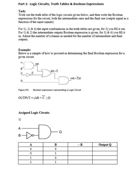 Solved Part 1 Logic Circuits Truth Tables Boolean Course Hero