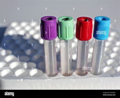 Blood Collection Tubes With Colored Stoppers On A Polystyrene Support