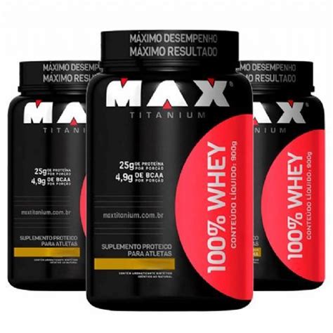 Combo 3x 100 Whey Protein 900g Chocolate Max Titanium