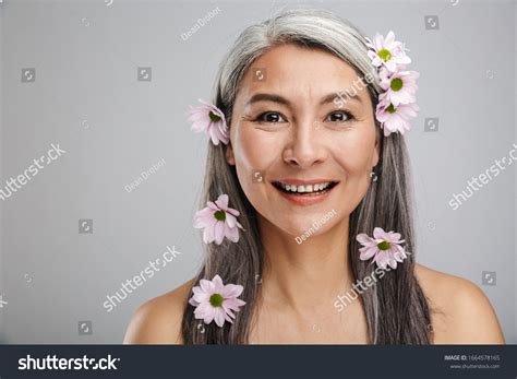 Beauty Portrait Attractive Smiling Mature Topless Stock Photo