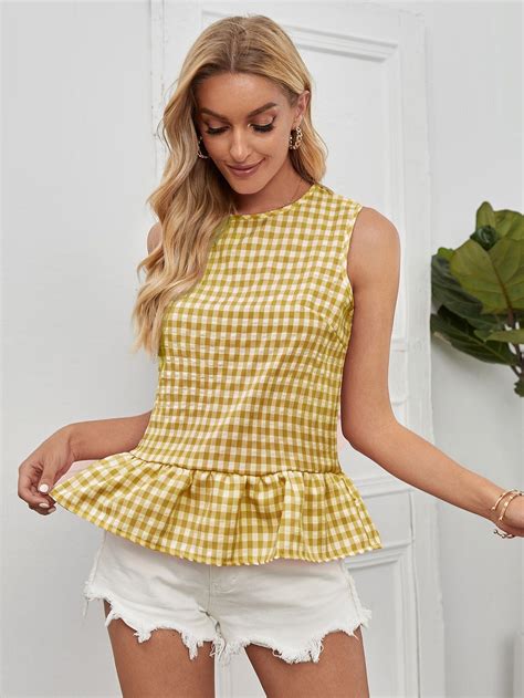 Yellow Gingham Ruffle Hem Top