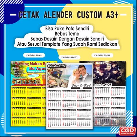 Jual Cetak Kalender Custom 2022 Potogambar Sesuai Keinginan Tanpa Minimal Order Free Desain