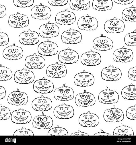 hand drawn jack-o-lantern seamless pattern - halloween background Stock ...