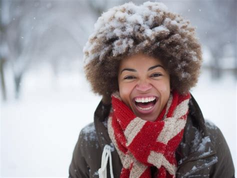 Premium Ai Image African American Woman Enjoys The Winter Snowy Day