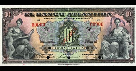 Honduras currency 10 Honduran Lempiras banknote 1932 Banco Atlantida|World Banknotes & Coins ...