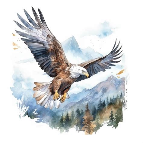 Premium Ai Image Painting Of A Bald Eagle Flying Over A Mountain