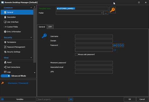 Template Credentials Username Password Template Settings