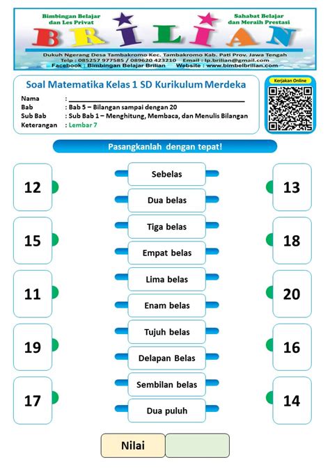 Soal Matematika Kelas Sd Bab Memasangkan Lambang Dan Nama Bilangan