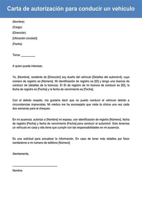 Carta De Autorización Para Conducir Un Vehículo Ejemplos