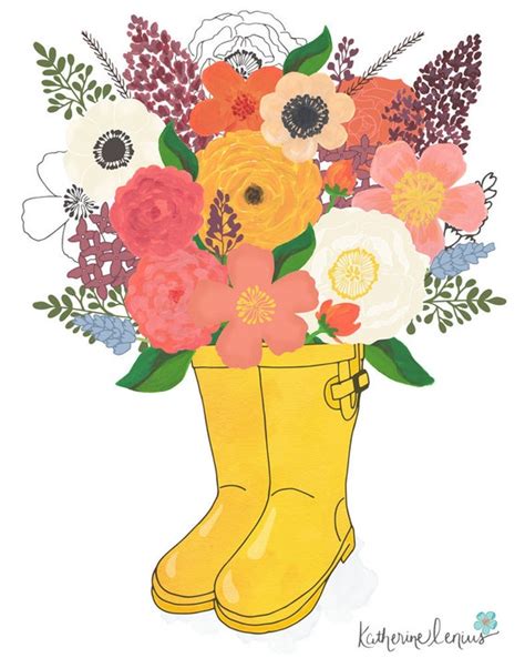 Rain Boots Bouquet Spring Floral Art Print