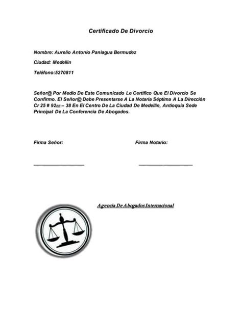 Certificado De Divorcio Pdf