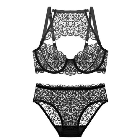 Sexy Slim Transparent Bra Set See Through Floral Lace 3 Colors Halter Lingerie For Women In Bra